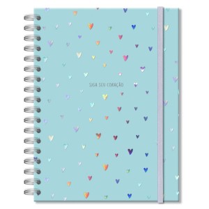 CADERNO COLEGIAL 1 MATÉRIA CORAÇÕES HOLOGRÁFICOS FINA IDEIA