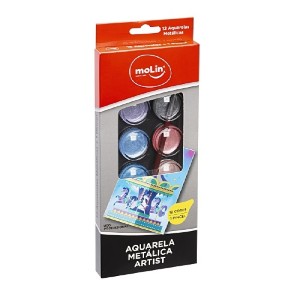AQUARELA METÁLICA ARTIST ESTOJO COM 12CORES+PINCEL MOLIN