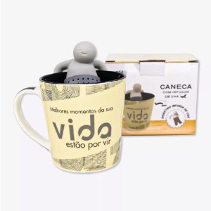 CANECA PORCELANA INFUSOR 350ML MELHORES MOMENTOS ZONA CRIATIVA