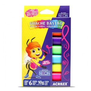 GUACHE BASTÃO NEON 6 CORES ACRILEX