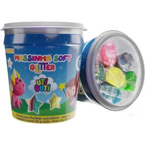 MASSINHA DE MODELAR SOFT COM GLITTER 300G 6 CORES UTI GUTI
