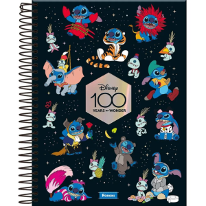 CADERNO COLEGIAL 10M 160FL CD STITCH DISNEY 100 YEARS FORONI