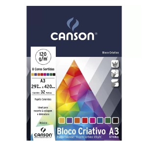 BLOCO COLORIDO CRIATIVO A3 8 CORES 120G 32 FOLHAS CANSON