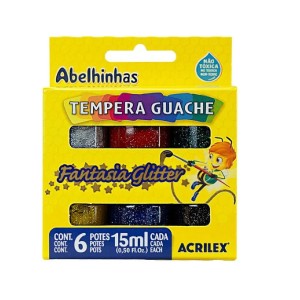 TEMPERA GUACHE FANTASIA GLITTER 6 CORES 15ML ACRILEX