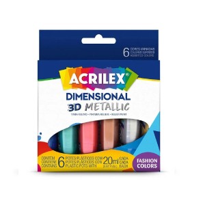 TINTA RELEVO DIMENSIONAL 3D METALLIC C/ 6 CORES ACRILEX