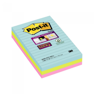 BLOCO ADESIVO POST-IT SUPER STICKY PAUTADO 3 CORES 135FLS 3M