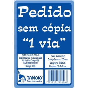 BLOCO TALÃO DE PEDIDO C/ 1 VIA 50 FOLHAS 108X155MM TAMOIO