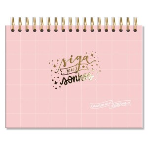 CADERNO DE LETTERING ROSA QUADRICULADO C/ 40 FOLHAS BRANCAS FINA IDEIA
