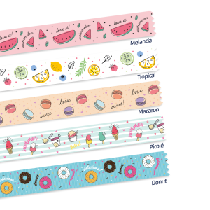 WASHI TAPE FITA ADESIVA FOOD TRENDS C/ 5 UNIDS LEOARTE