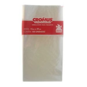 PACOTE DE SACO TRANSPARENTE 15CM X 29CM INCOLOR COM 100 UNIDADES CROMUS