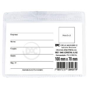 CRACHÁ SEM PRESILHA HORIZONTAL 70MMX100MM DAC