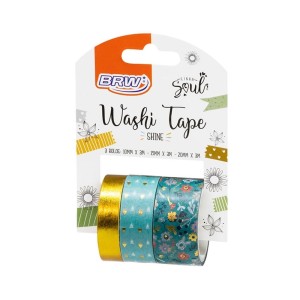 WASHI TAPE SHINE FLOR VERDE  3 ROLOS BRW
